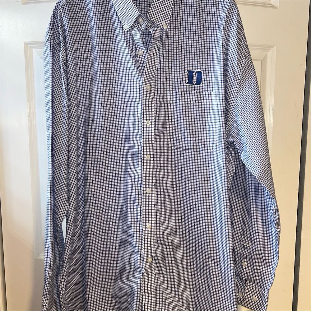 Cutter & Buck Men's 2XL Blue Checkered Duke Blue Devils Dress Shirt